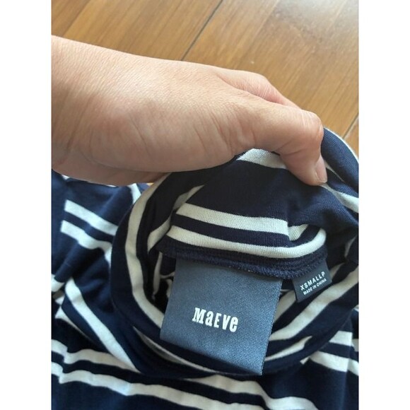 Anthro Maeve Nautical Turtleneck Blue White Stripe Trapeze Dress Stretch XSP - Picture 5 of 5
